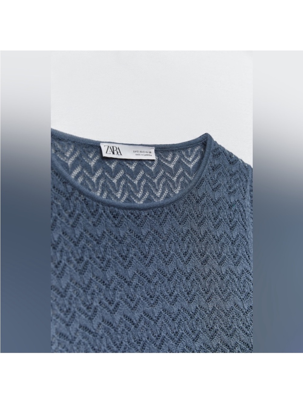 Zara Pointelle Knit Bell Sleeve Top – Blue – Size M - Picture 4 of 6